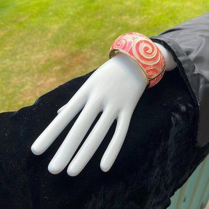 Pink, Coral and Cream Swirl Enamel Hinged Bracelet